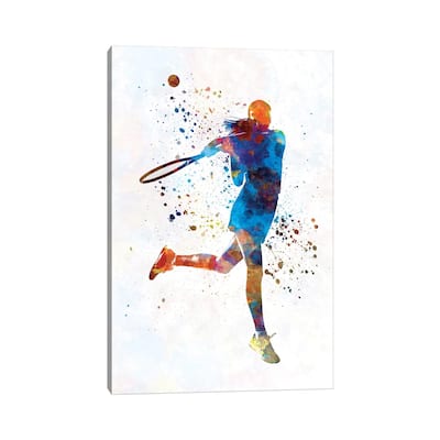 iCanvas "Woman Tennis Player 03 In Watercolor" by Paul Rommer Canvas Print