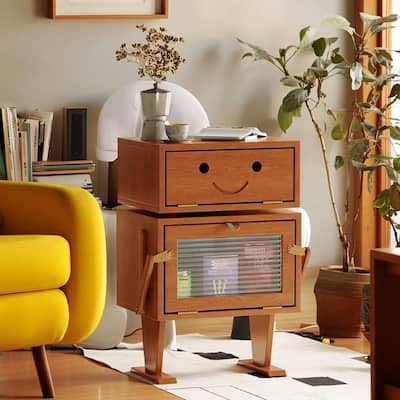 Modern Nightstand, End Table with Rotating Drawers