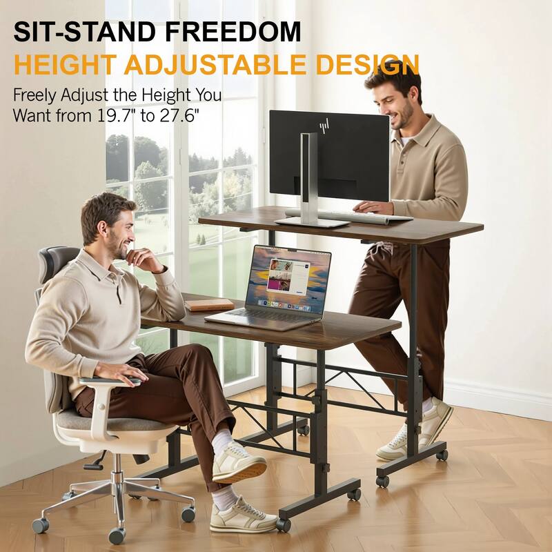 Mobile Stand Up Desk with Wheels, Small Standing Desk Adjustable Height, 31.5 Inch Portable Rolling Desks