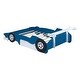 preview thumbnail 4 of 7, Blue Cool Pine Wood Race Car Platform Bed with Rear Wing and Front Spoiler, Safety Rails, Wheels, Easy Assembly