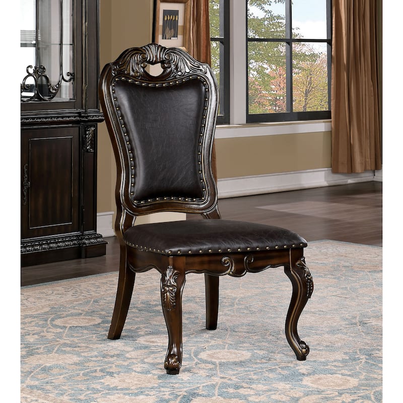 Abeni Traditional Walnut Solid Wood Nailhead Trim Side Chairs (Set of 2) by Furniture of America
