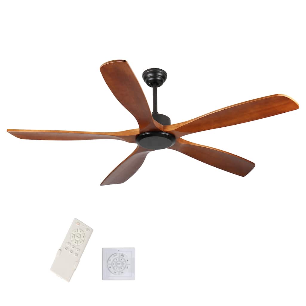60 Inch Wood Ceiling Fan with Remote Control, Low Profile Ceiling Fan without Light,Noiseless Reversible DC Motor with Timer