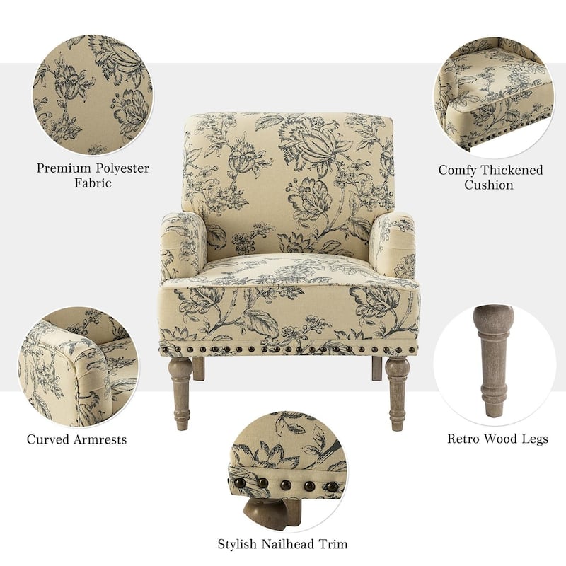 Pavia Traditional Floral Fabric Design Upholstered Accent Armchair with Nailhead Trim Set of 2 by HULALA HOME