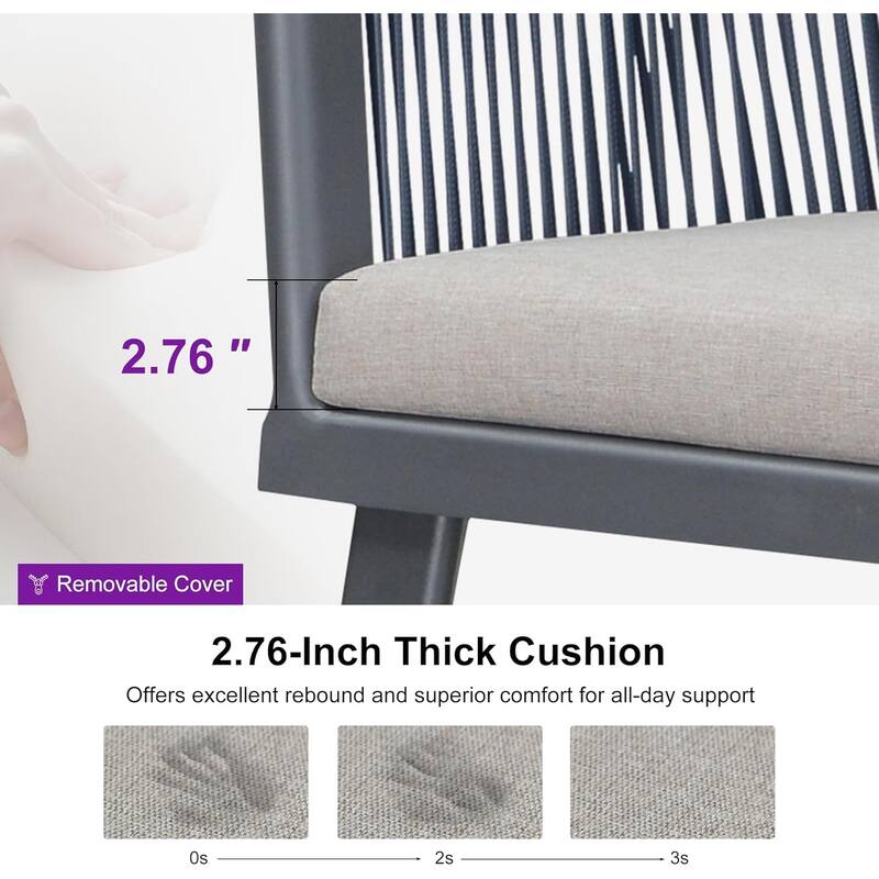 PURPLE LEAF Outdoor Dining Table Set All-Weather Aluminum with Wood Grain Table and Rope Woven Chairs