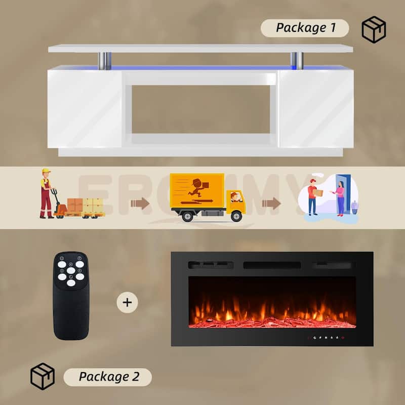 36'' Electric Fireplace TV Stand, Entertainment Center & TV Console for TVs up to 80'', Modern Fireplace Heater for Living Room