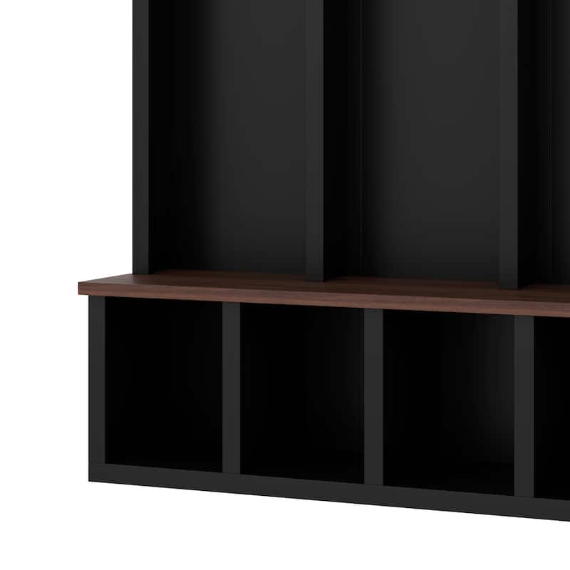 Farmhouse Wooden Style Hall Tree with Arched Design and Storage Bench - 59" W × 15.7" D × 76.7" H