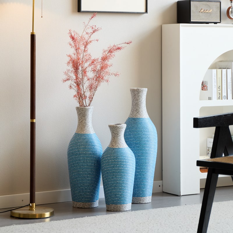 Hand-Woven PVC Rattan Floor Vase