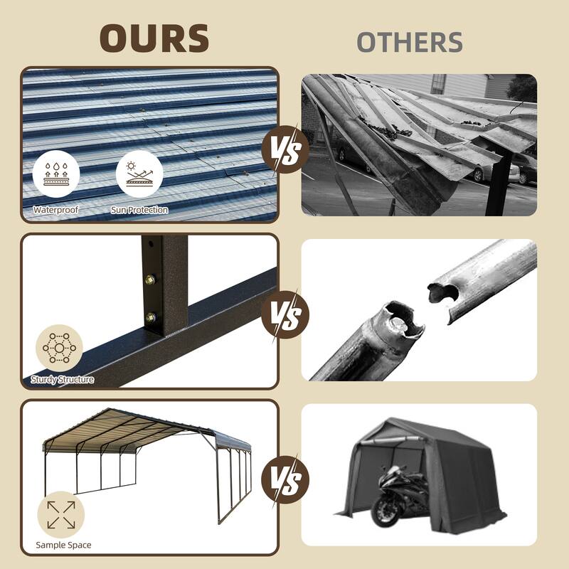 Outdoor Carport with Durable Galvanized Steel Roof , Multi-Functional Shelter, Carport for Cars, Boats, and Tractors