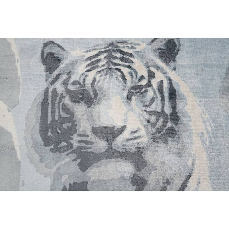 Hand Knotted Oriental Viscose Silk Carpet Modern Animal Pictorial Greys & Charcoal Abstract Area Rug - 7' 10'' X 5' 10''