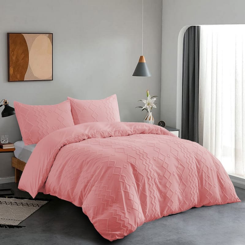 Clipped Jacquard Diamond Geometric Duvet Cover Set