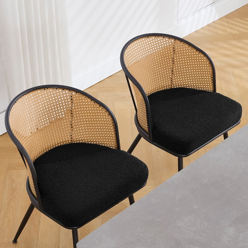 Upholstered Rattan Dining Chairs with Metal Legs Set of 2/4 - 29.92"H x 20.5"W x 23.03"D