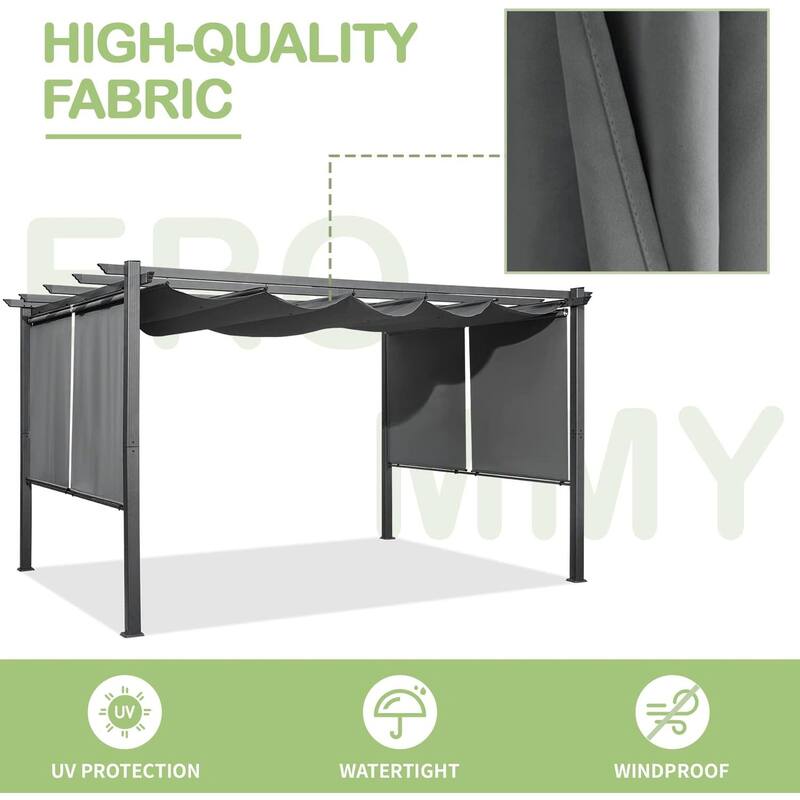 EROMMY 10' x 13' Outdoor Pergola with Retractable Canopy, Aluminum Frame, Patio Metal Shelter with Sun Shade Canopy