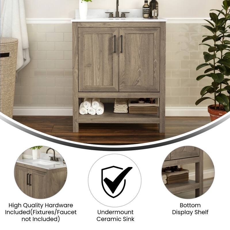 Bathroom Vanity with Undermount Sink and Open Storage Shelf