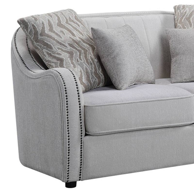 HomeRoots 63" Beige And Black Linen Curved Loveseat and Toss Pillows