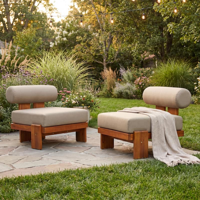 Christopher Knight Home - Set of 2 Modern Outdoor Patio Club Chair with Water-Resistant Cushions - Light Brown+Teak