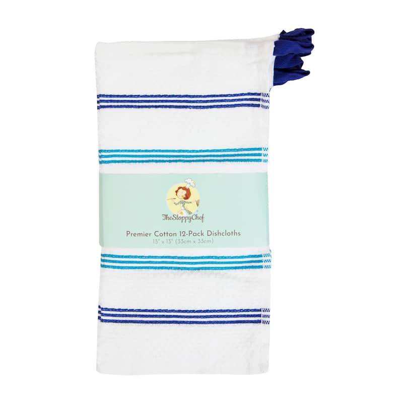 The Sloppy Chef Premier 12-Piece Striped Dishcloths - 13x13