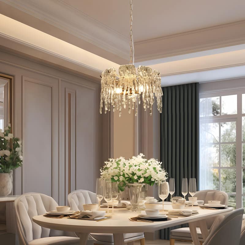 Alegate Modern Glam 3-Light Gold Drum Chandelier Glass Pendant for Dining Room