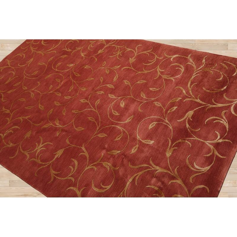 Hand Knotted Raspberry Tibetan Wool & Silk Transitional Area Rug