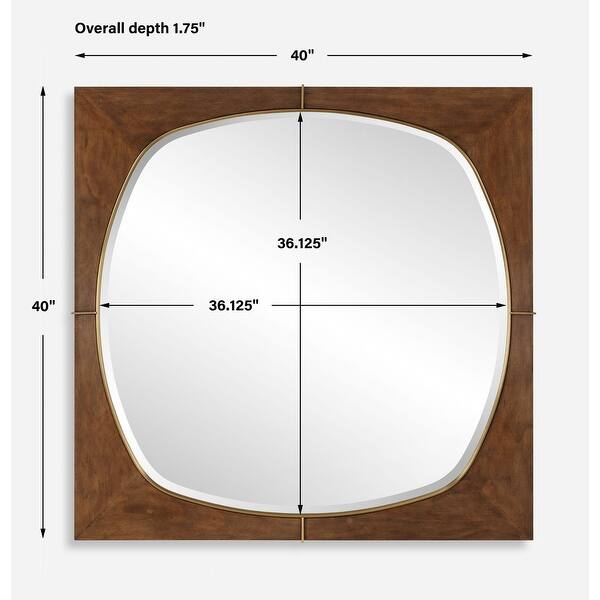Solid Pine Wood Framed Beveled Square Wall Mirror - 40" - Antiqued Walnut Stain Finish