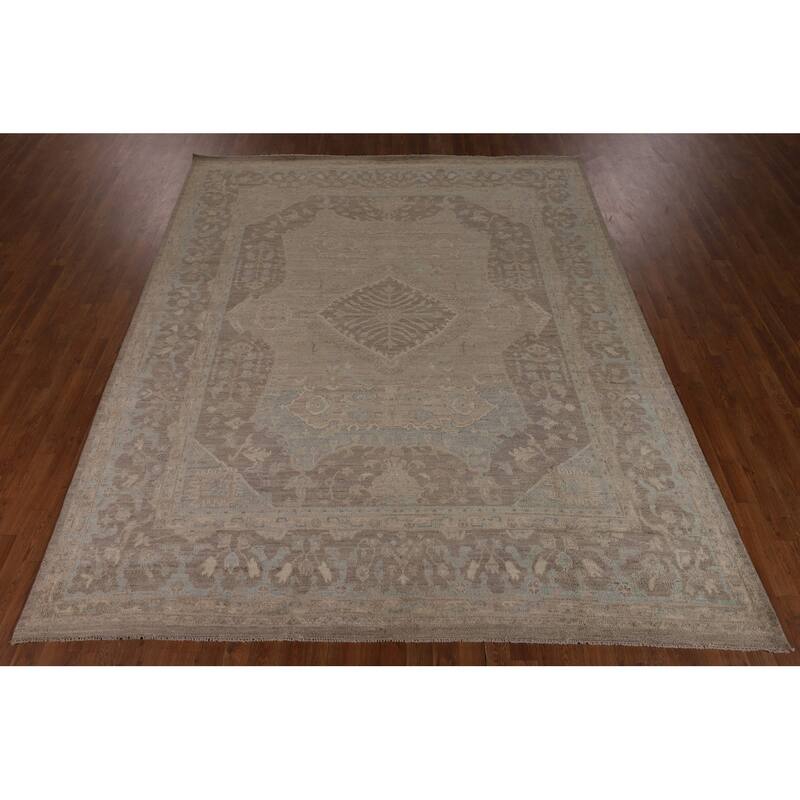 Oushak Turkish Area Rug Vegetable Dye Hand-Knotted Wool Carpet - 8'3"x 9'10"