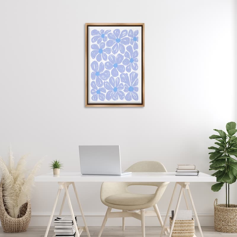 Stupell Blue Blooms Patterned Framed Floater Canvas Wall Art Design By Martina Pavlova