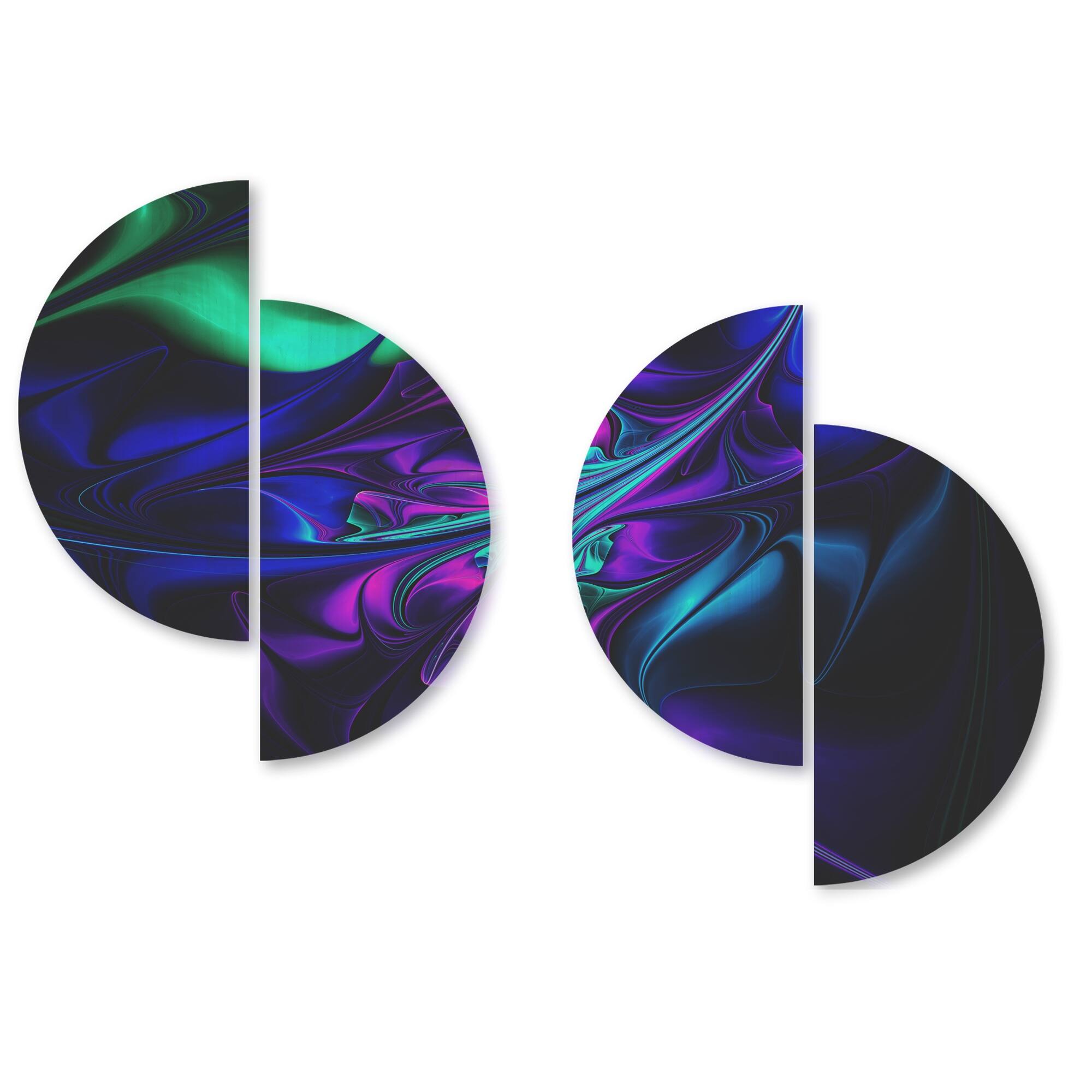 Designart 'Bright Blue Abstract Floral Shapes' Floral Wood Wall Art Set