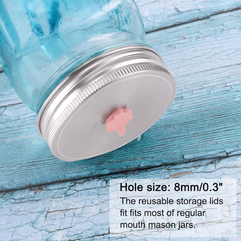 Home 2pcs Wide Mouth Jar Lids w Straw Hole for Mason Bottle Jar Caps