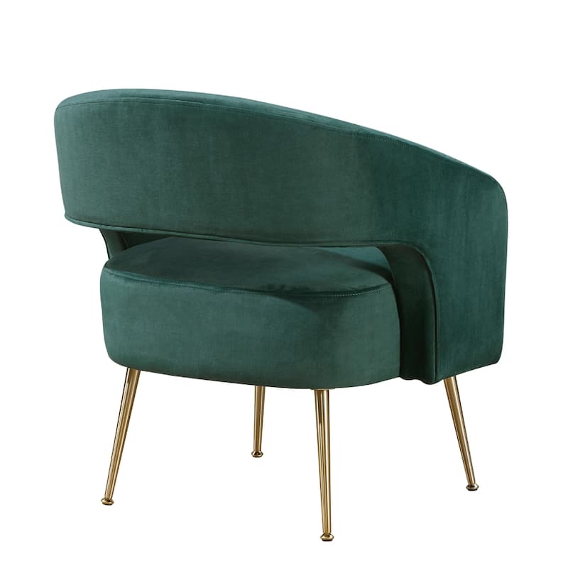 Noel Accent Chair, Curved Open Back, Dark Green Velvet, Gold Metal Legs