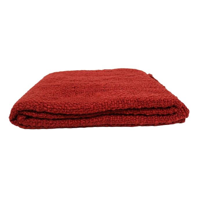 Home&Manor Handcrafted Wool & Cotton Throw Blanket Solid Red
