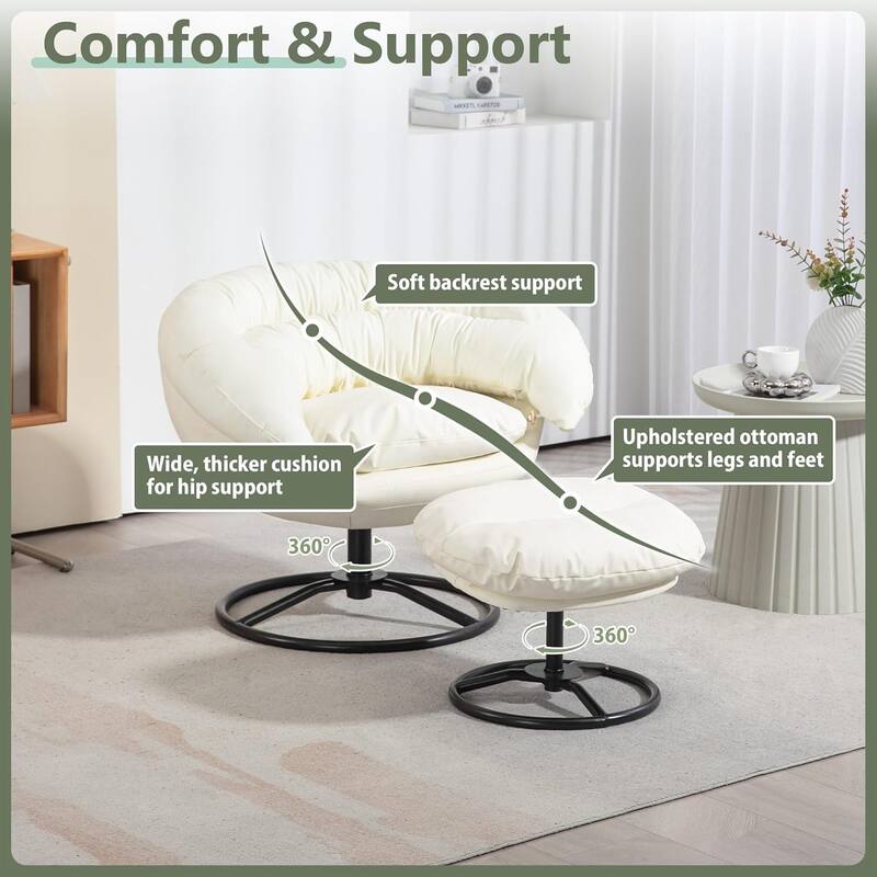 XINMICS Swivel Accent Chair with Ottoman Set, Modern Reading Chair Upholstered Armchair with Footrest