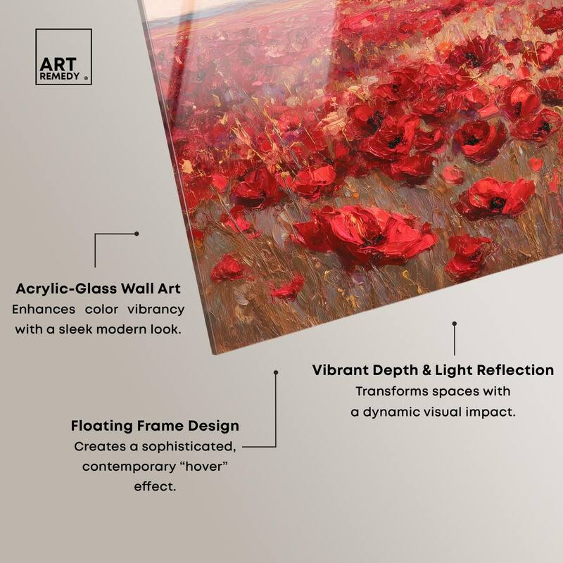 Sea of Red Poppies I Acrylic by Art Remedy, Ready to Hang