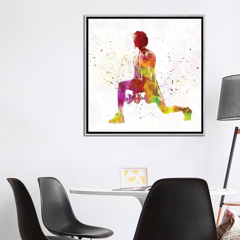 iCanvas "Young Man Practices Fitness In Watercolor XIX" by Paul Rommer Framed