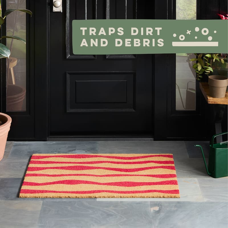 TOWN & COUNTRY TERRA Ravine Abstract Mountain Outdoor Door Mat, Natural Coir Mat
