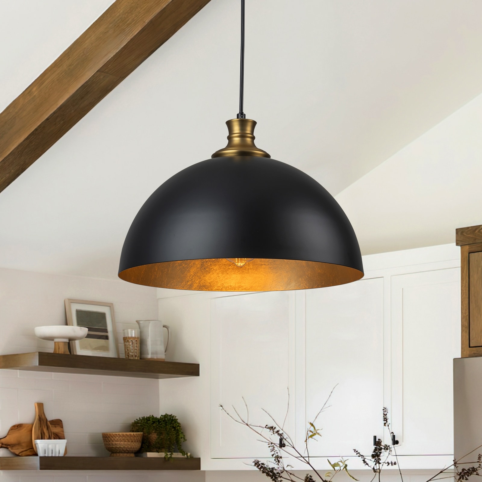 Matte black dome pendant light discount