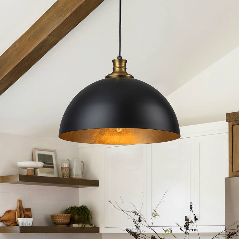 Industiral Metal Black and Gold Dome Pendant Lights Kitchen Island - W14.96"