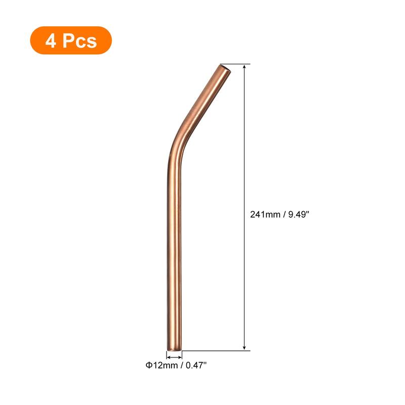 4Pcs Reusable Metal Straws, 9.5" Stainless Steel Bent Drinking Straw - Rose Golden