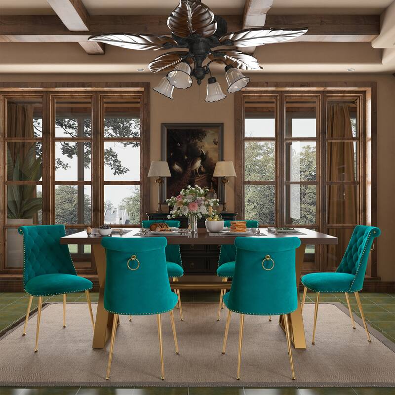 7-Piece Clihome Walut Wood Dining Table with Velvet Chair Dining Chair