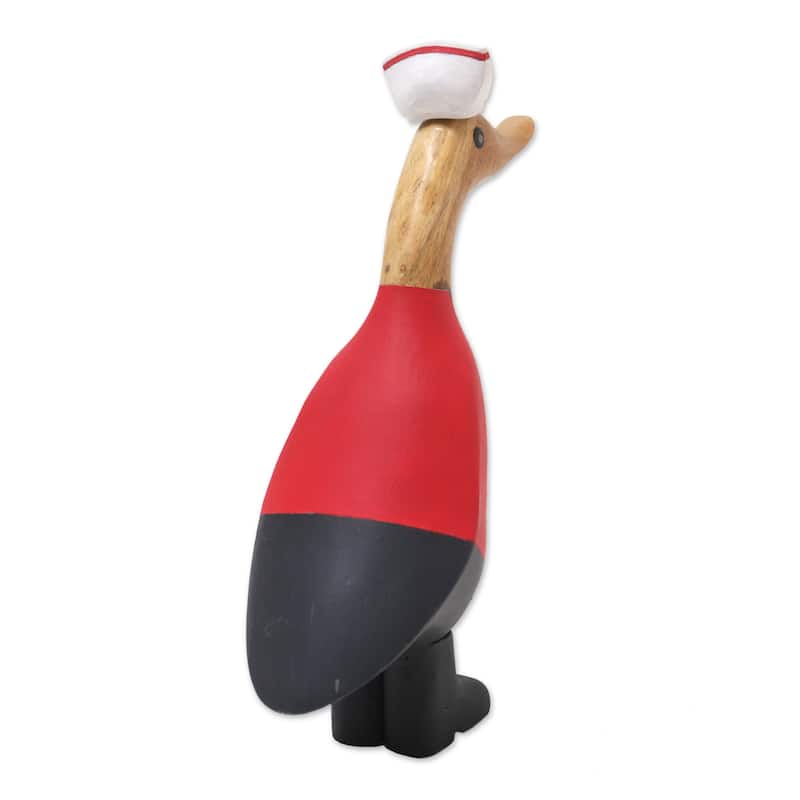 Novica Handmade Nurse Duckling In Red Bamboo Root And Teak Wood Figurine