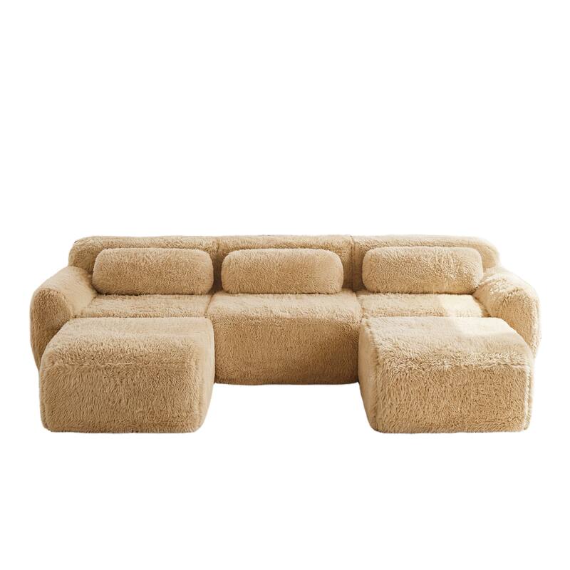 Homy Casa Light Khaki Modular Sectional Sofa, Soft Plush Fabric Cloud Couch with Anti-Slip Base & Decorative Pillows