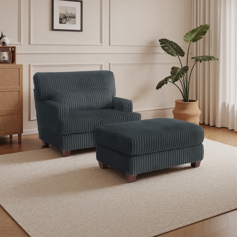 36" W Upholstered Chaise Lounge Oversized Accent Chair with Ottoman
