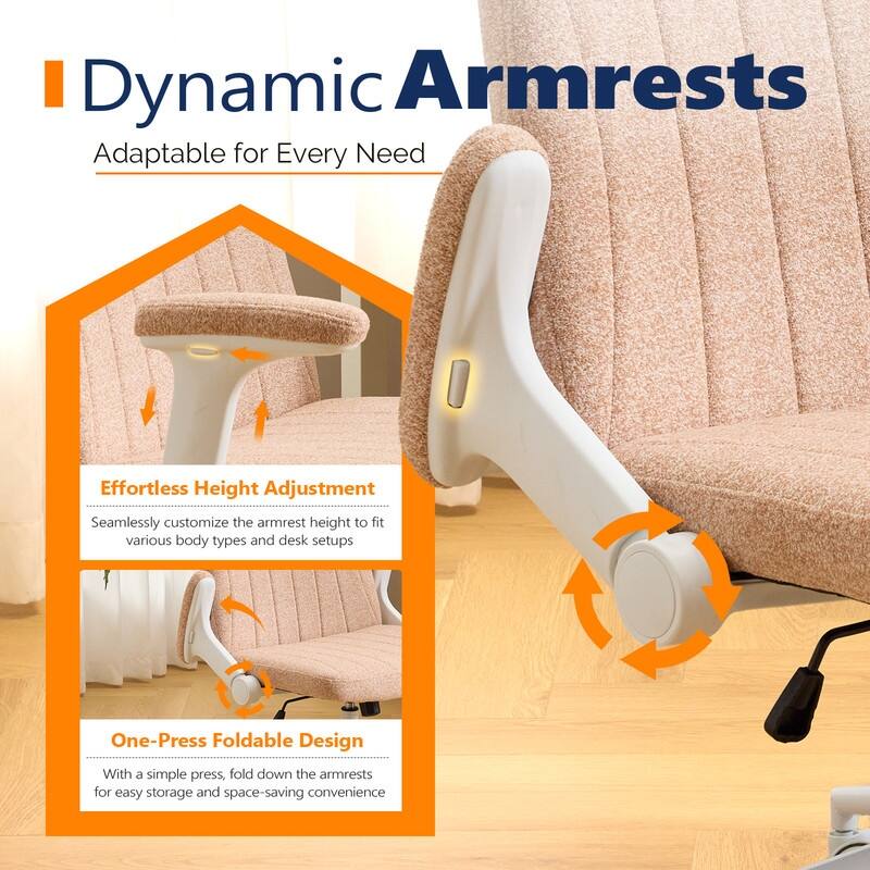 Chenille Swivel Chair With Adjustable Flip-Up Arms For Cross-Legged