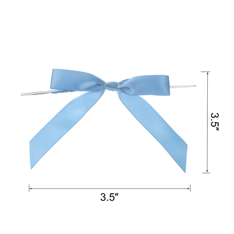 50Pcs Mini Ribbon Bow 3.5" Twist Tie Fabric Satin Ribbon Flower Bows - Blue