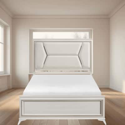 Modern Luxury Queen Size Platform Bed with LED Headboard, Chenille Upholstery and Gold Accents, Stylish Bedroom Furniture