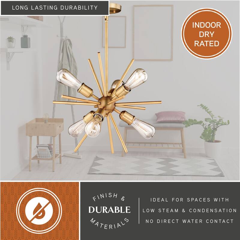 Estelle 6 Light Brass Mid-Century Modern Sputnik Pendant - 19-in W x 19.5-in H x 19-in D