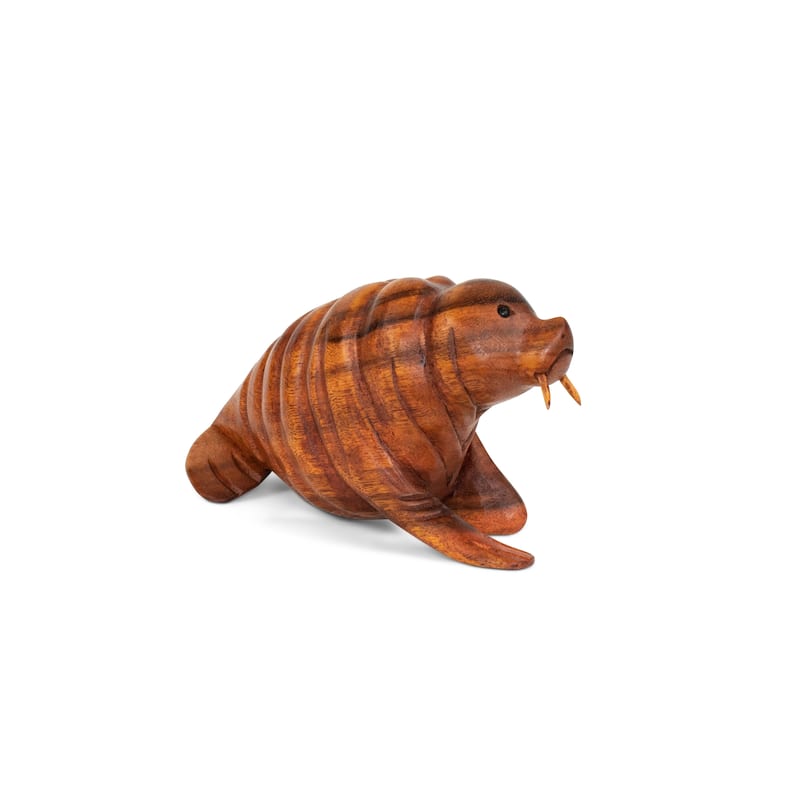 Wood Walrus Figurine Hand Carved Sea Animal Sculpture, Coastal Cabin Decor