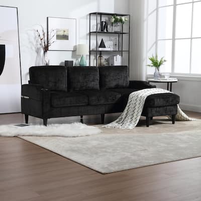 Convertible Sectional Sofa Couch, L-Shape Cozy Sofa Couch Set 4 Seat Sofa Sectional with Storage Ottoman for Living Room
