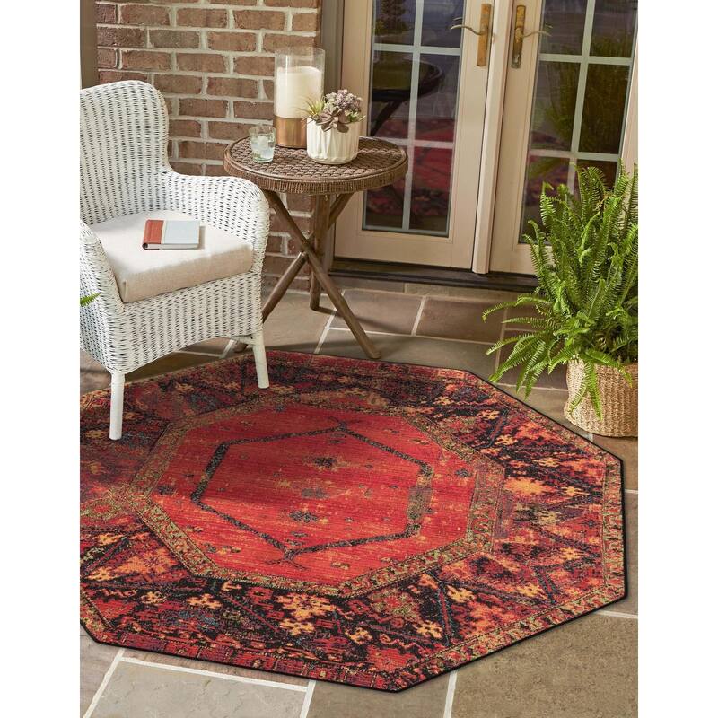 Outdoor Bounder Collection Area Rug - Multi - 7'10"x7'10" Octagon