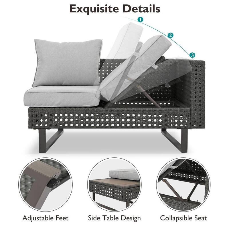 5-Piece Weave Patio Sectional Furniture Set with Extendable Coffee Table with Ice Bucket