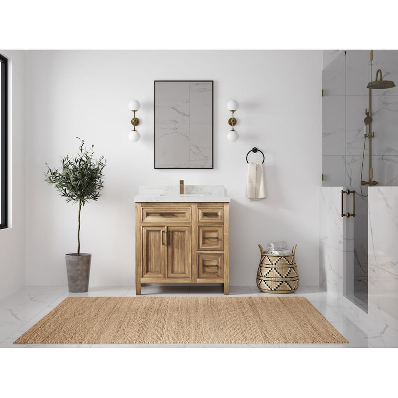 Willow Collections 36 in. W x 22 in. D Santa Monica Teak Bathroom Vanity Center with Countertop