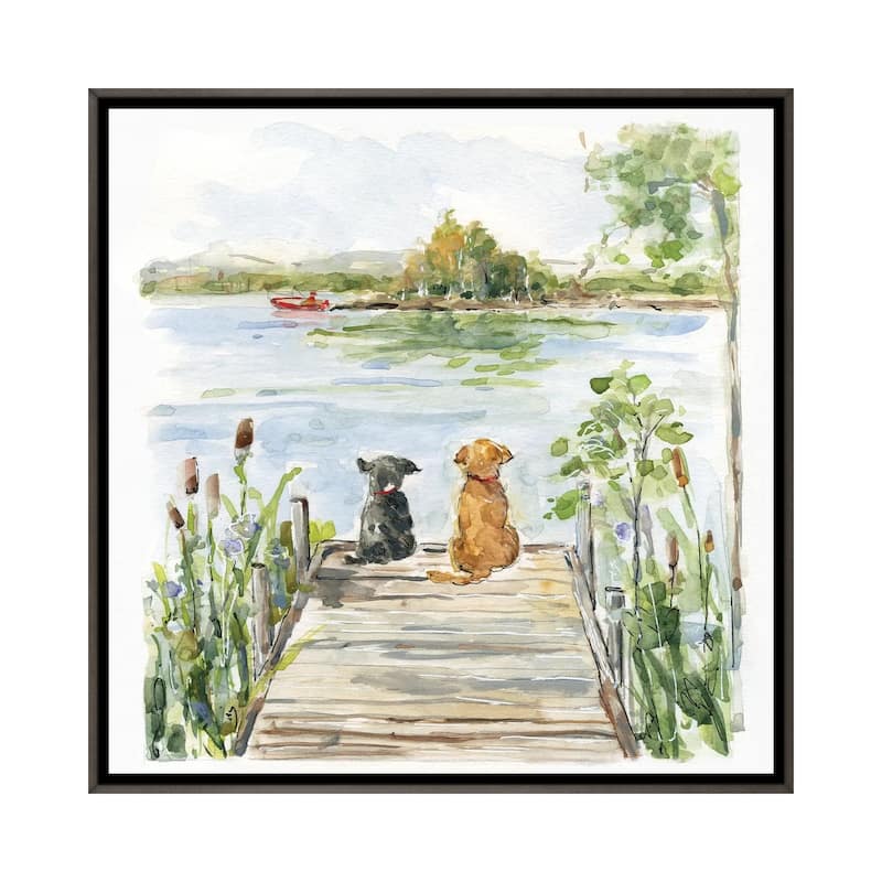 iCanvas "Lake Buddies" by Sally Swatland Framed - Charcoal - 18x18
